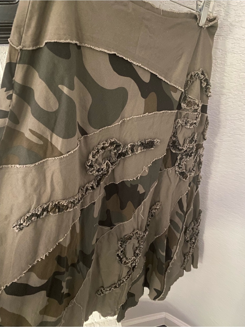 Women’s Camouflage Patchwork Midi Skirt - Olive Green